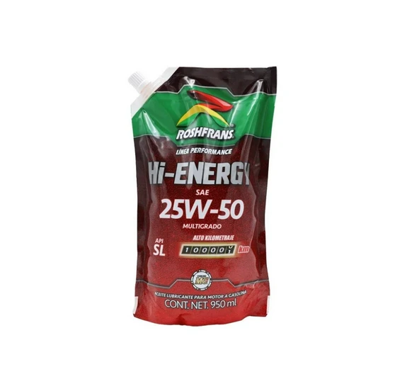 Aceite Multigrado Hi-Energy API SL 25W-50 Alto Kilometraje ROSHFRANS