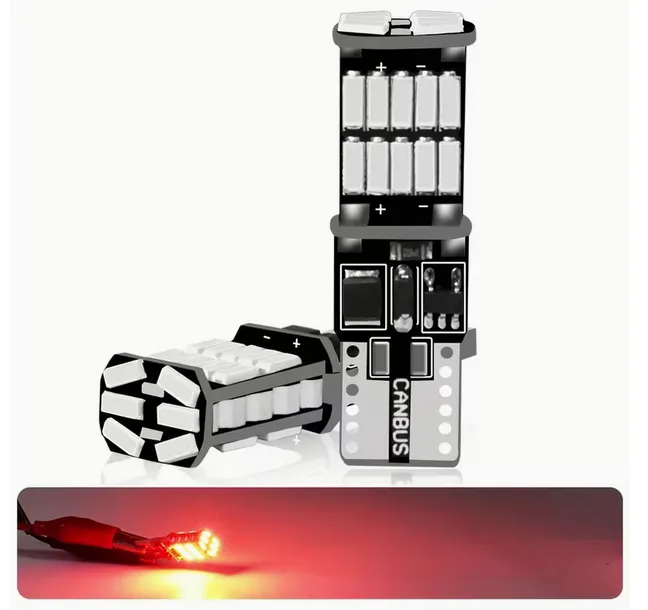 T10-4014-Red - Juego de Foco LED de alto brillo para luces de freno de coche T10 W5W c/u (Rojo)