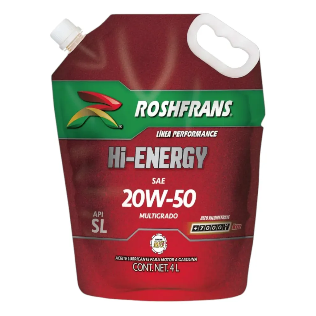 4L - Aceite Multigrado Hi-Energy API SL 20W-50 Alto Kilometraje de 4L ROSHFRANS