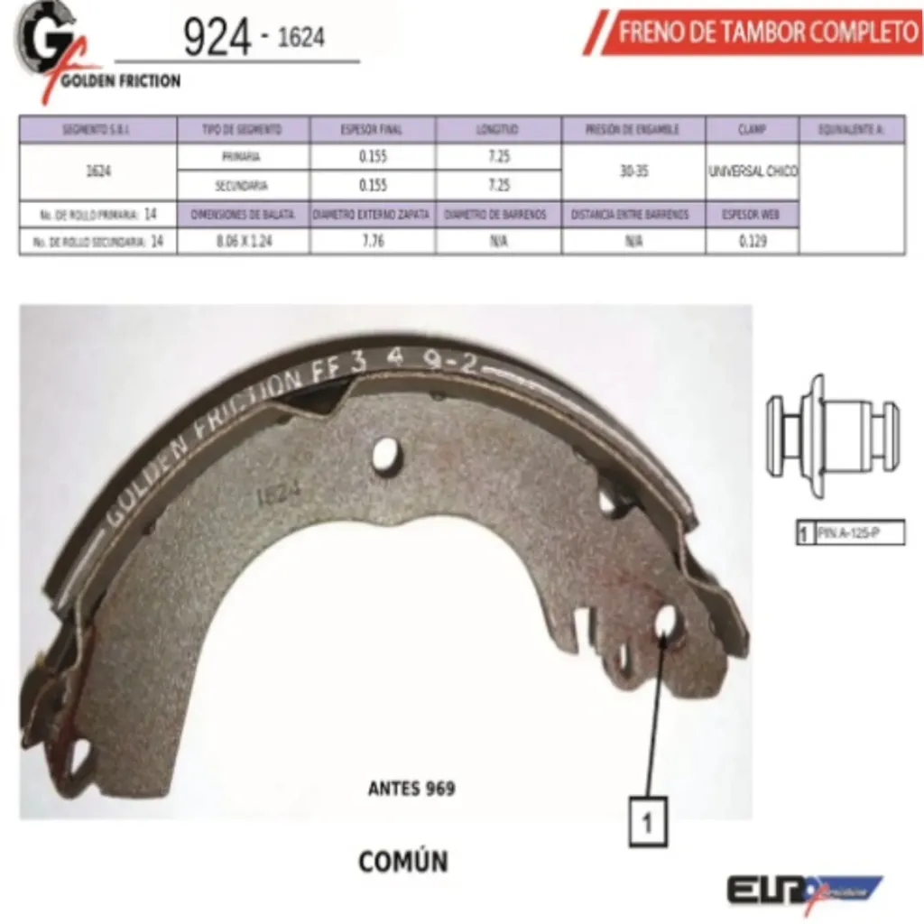 FT924-OV-1624 - Balatas Traseras Tambor Nissan TIIDA 07-11 Versa 08-11, Dodge Attitude 15-23, Mitsubishi Mirage G4 17-21, Lancer 08-16 en EuroFriction