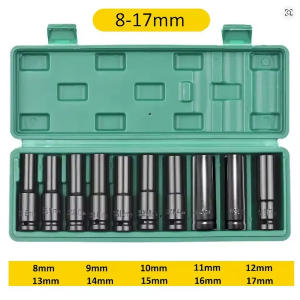 Juego de enchufes de impacto de 6 puntos con accionamiento de 1/2 pulgadas, 10-20 unids/set, tamaños métricos de 8-32mm, juego de enchufes de impacto de acero al carbono con caja de almacenamiento dura herramientas