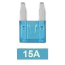15A-F-MI - Mini Fusible de Cuchilla Pellizco Automotriz 15 Amp ATO 12V 24V 32V Color Azul