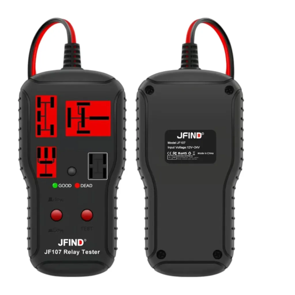 JF107 - Probador de Relé de Coche 12V y 24V, Herramienta de Diagnóstico de Detección de Relé de 4 Pines y 5 Pines, Luz Indicadora LED, Probador de Voltaje Profesional
