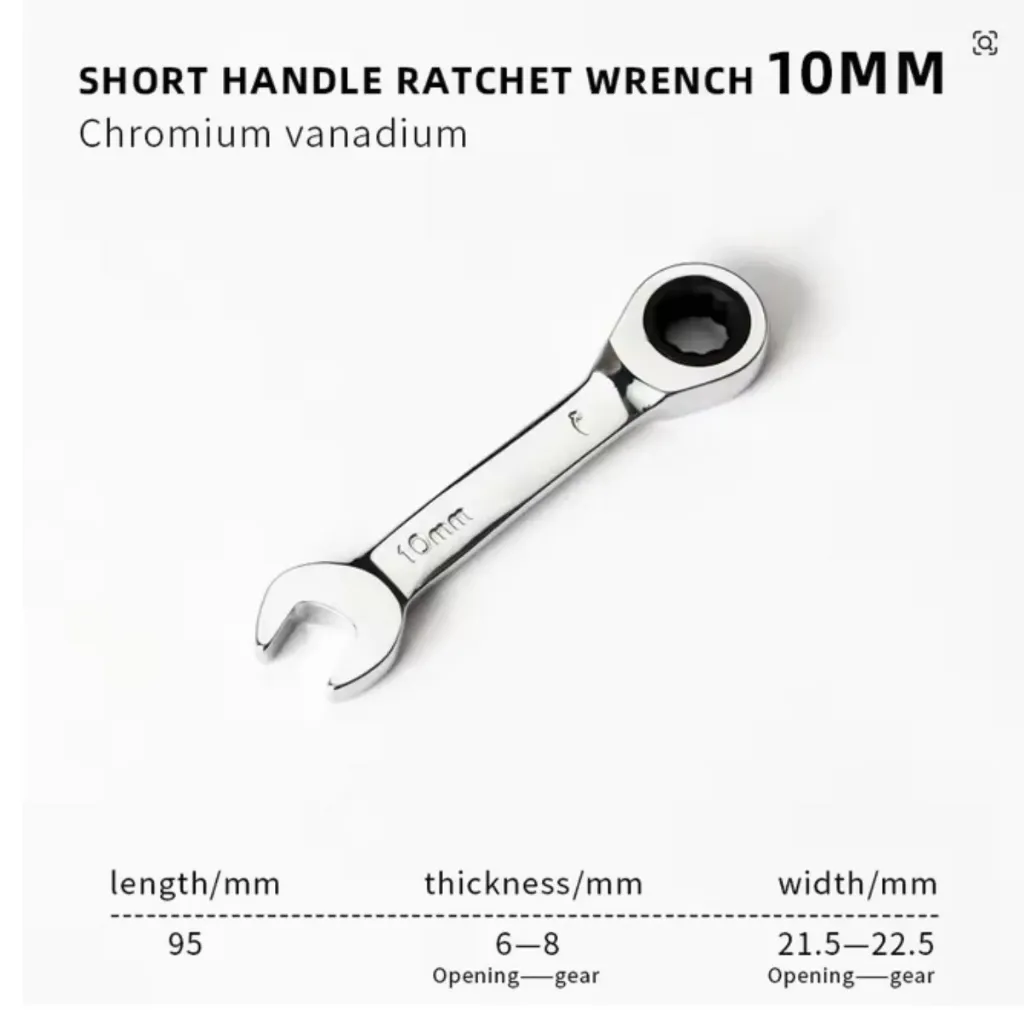 SHRW10 - Llave de Trinquete Rechoncho para Reparación de automóviles y Reparación de Tuercas, del 10mm, Mango Corto de 72 dientes en CR-V