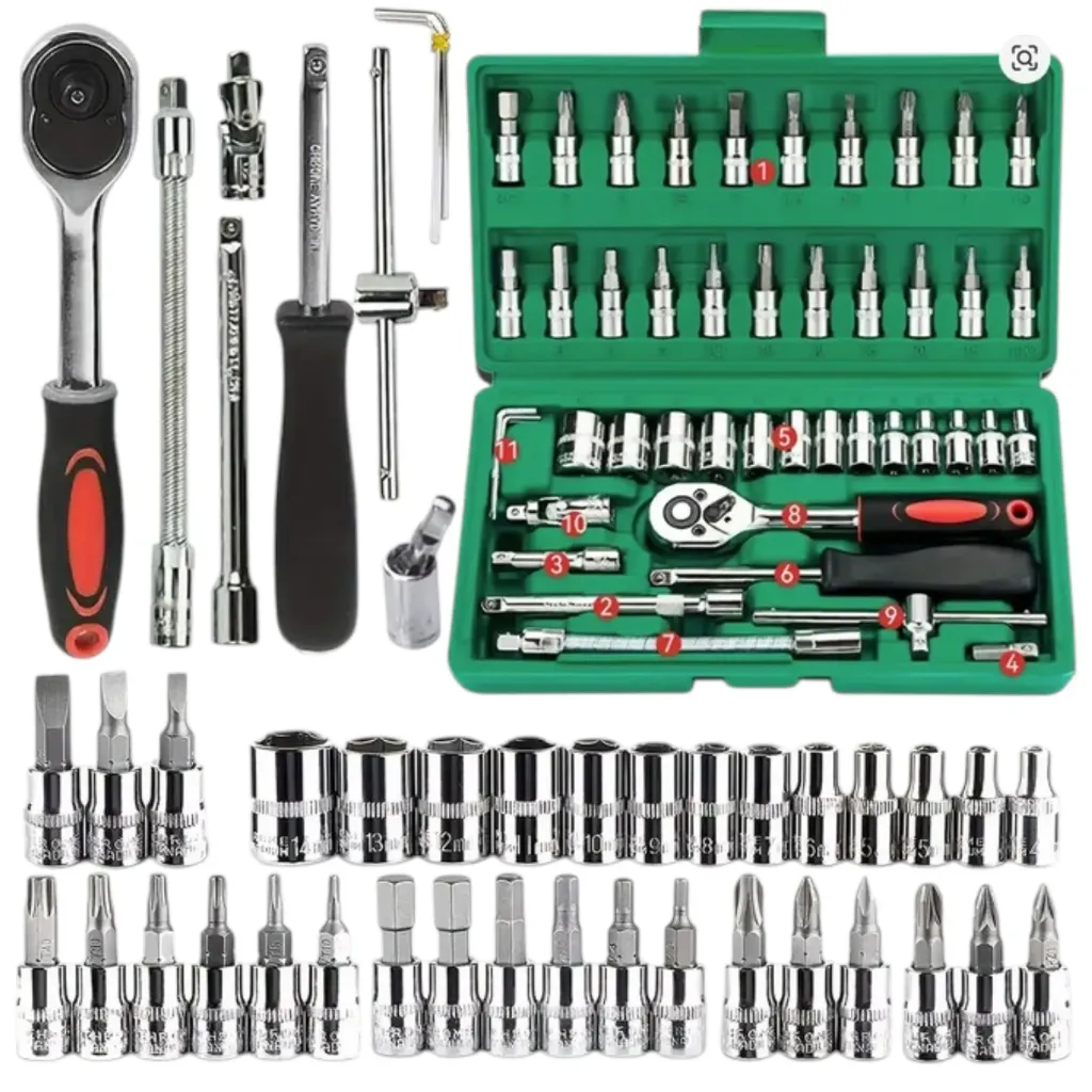 [46Pices-tool] 46Pices-tool - Kit Juego Dados y Matraca para casa y Auto