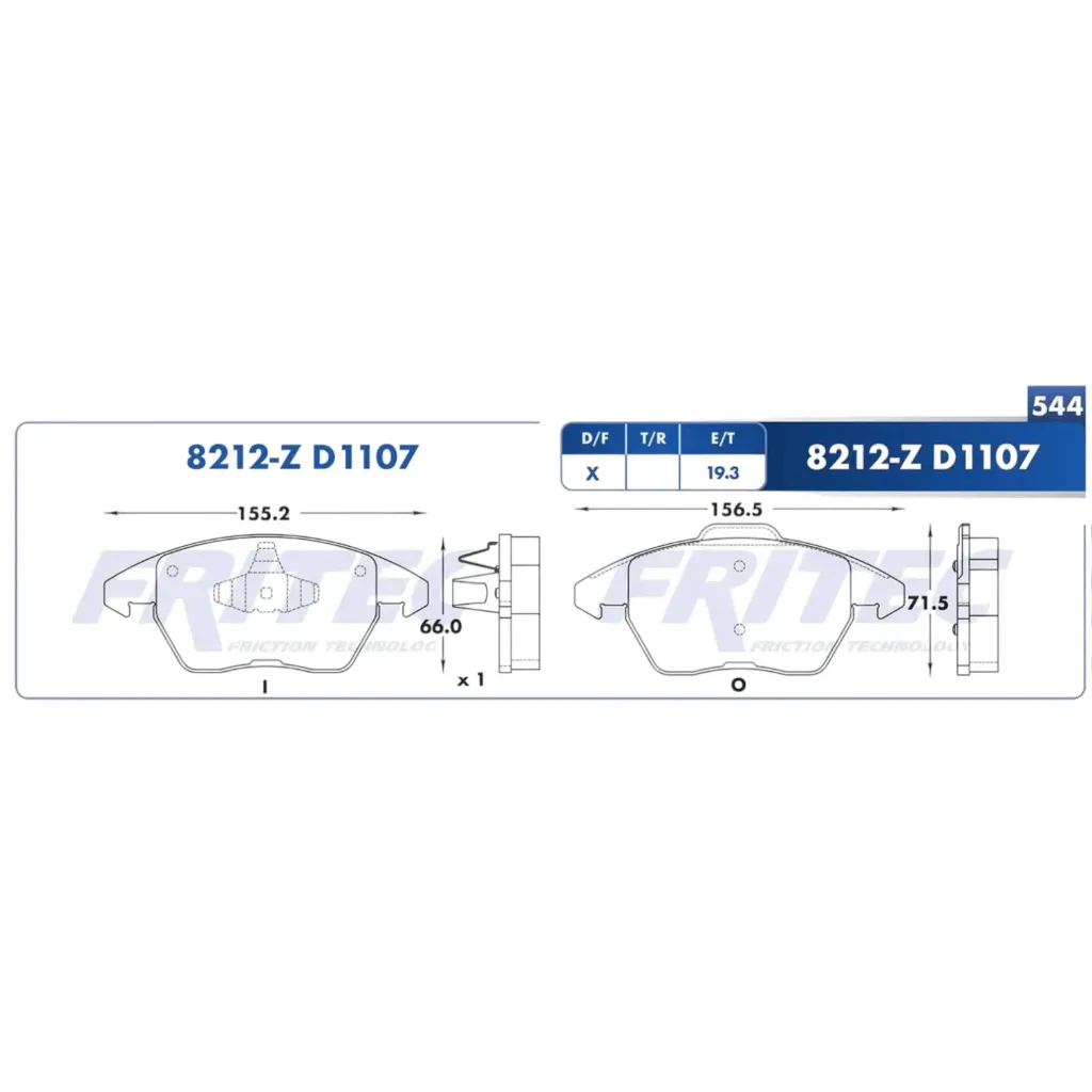 8212-Z-D1107 - Juego De Pastillas/Balatas Semimealicas para freno de disco Delanteras Semimetalicas VW Jetta 03- A3 en RODATECK