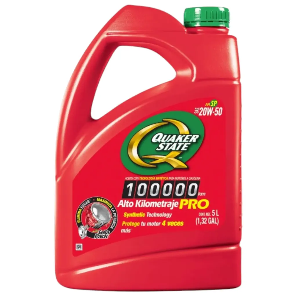 Aceite Multigrado Alto Kilometraje SAE 20W-50 API SL en Garrafa 5L en QUAKER