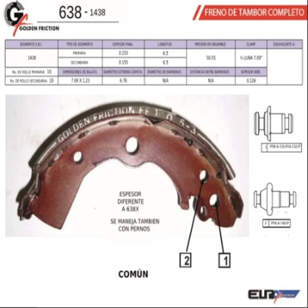 FT638-OV-1438 - Balatas Traseras para Nissan Tsuru III 92-06 , Sentra I Y II, Lucino I Y II 96-98 en EURO FRICTION