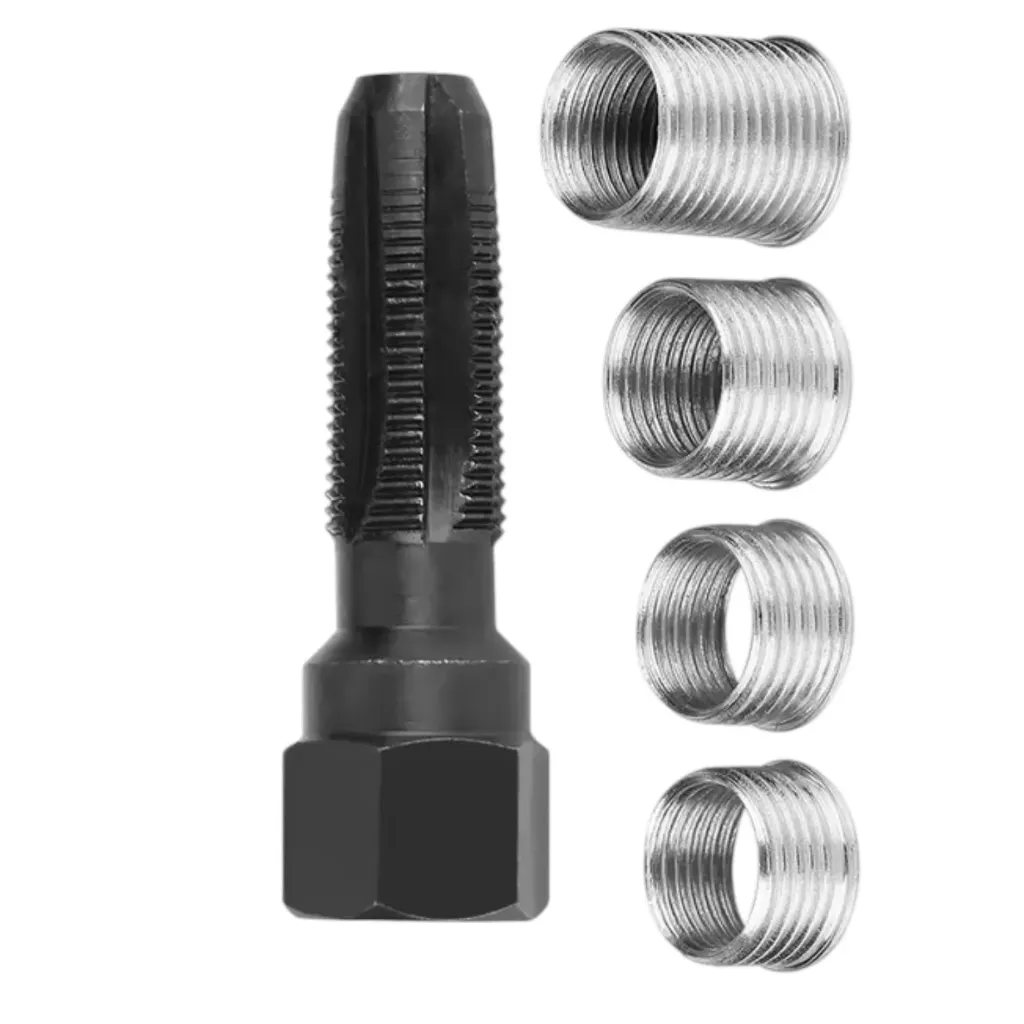 Herramienta Machuelo para hacer Rosca de bujía de acero al carbono con inserciones para herramienta de reparación de bujías de 14mm