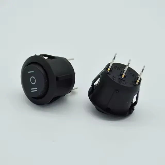 [A0234A0] 3 Posiciones On/Off/On Interruptor Basculante Redondo Negro A Presión 3 Pines 1