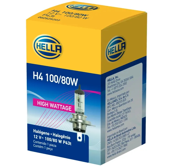 H4 - 100/80W - Foco HELLA HW 12V 100 & 80W Halogen Bulb for -4 P43t T4.625